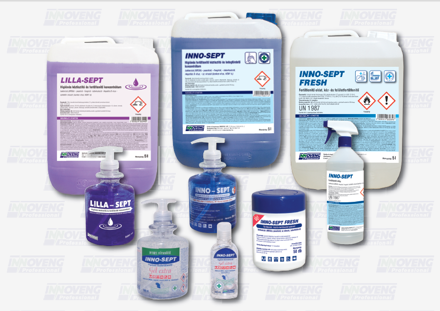 Innoveng INNO-SEPT & LILLA-SEPT (cleaning and disinfection in one step), INNO-SEPT GEL EXTRA & INNO-SEPT FRESH DISINFECTANT SOLUTION & WIPES (disinfection solutions)